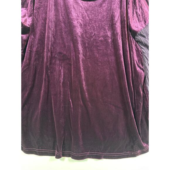 Suzanne Betro Weekend Purple Velvet Cable Knit Cowl Neck Textured Tunic Top 2X - Picture 3 of 12